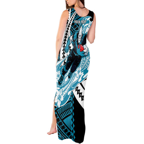Personalized Port Adelaide Power Tank Maxi Dress Polynesian Tribal Lightning Bolt Mascot With Hibiscus Floral Art