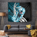 Personalized Port Adelaide Power Tapestry Polynesian Tribal Lightning Bolt Mascot With Hibiscus Floral Art