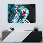 Personalized Port Adelaide Power Tapestry Polynesian Tribal Lightning Bolt Mascot With Hibiscus Floral Art