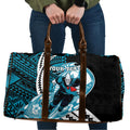 Personalized Port Adelaide Power Travel Bag Polynesian Tribal Lightning Bolt Mascot With Hibiscus Floral Art