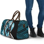 Personalized Port Adelaide Power Travel Bag Polynesian Tribal Lightning Bolt Mascot With Hibiscus Floral Art