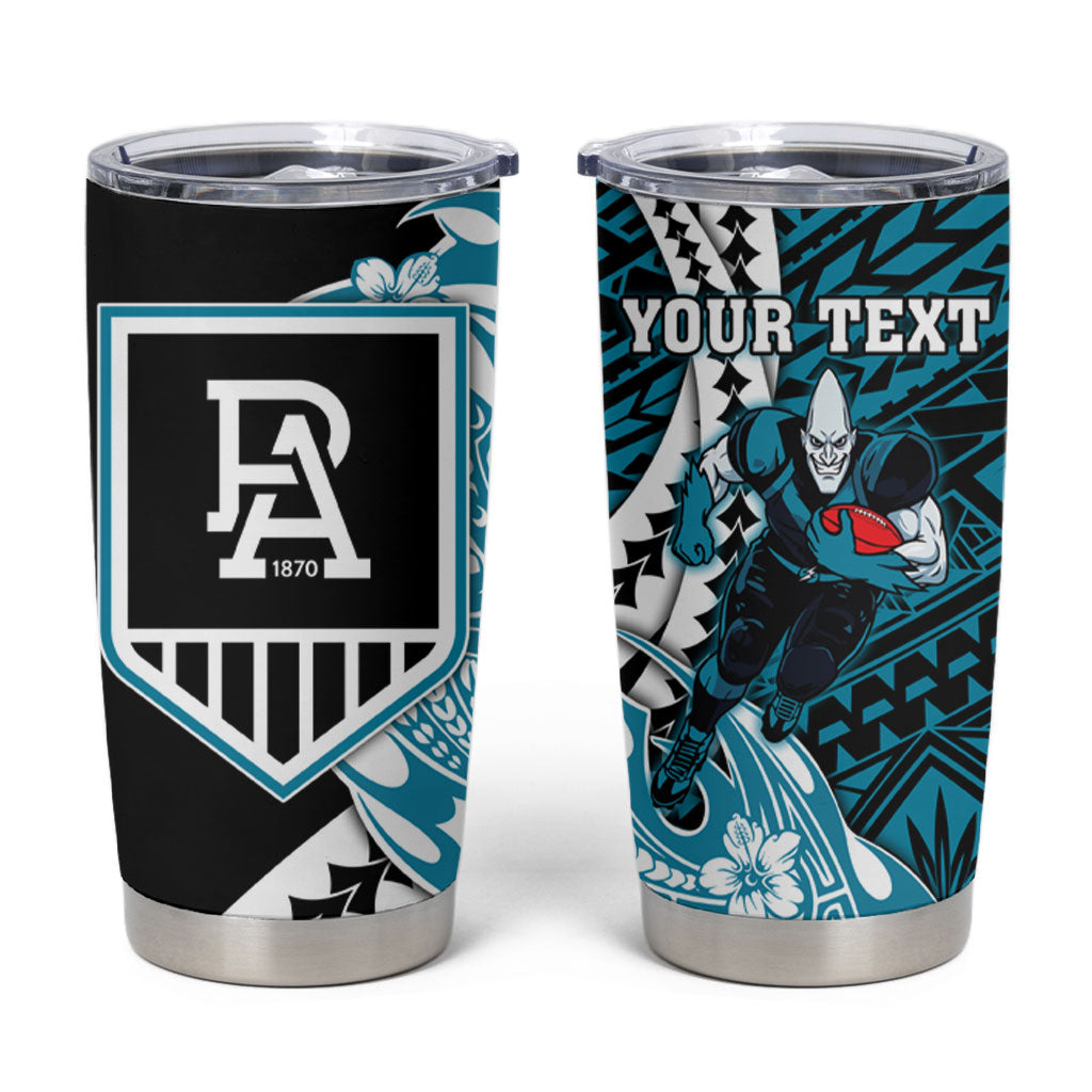 Personalized Port Adelaide Power Tumbler Cup Polynesian Tribal Lightning Bolt Mascot With Hibiscus Floral Art