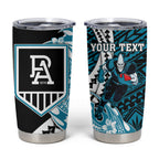 Personalized Port Adelaide Power Tumbler Cup Polynesian Tribal Lightning Bolt Mascot With Hibiscus Floral Art