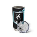 Personalized Port Adelaide Power Tumbler Cup Polynesian Tribal Lightning Bolt Mascot With Hibiscus Floral Art