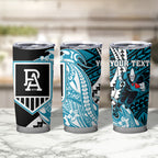 Personalized Port Adelaide Power Tumbler Cup Polynesian Tribal Lightning Bolt Mascot With Hibiscus Floral Art