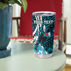 Personalized Port Adelaide Power Tumbler Cup Polynesian Tribal Lightning Bolt Mascot With Hibiscus Floral Art
