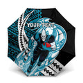Personalized Port Adelaide Power Umbrella Polynesian Tribal Lightning Bolt Mascot With Hibiscus Floral Art