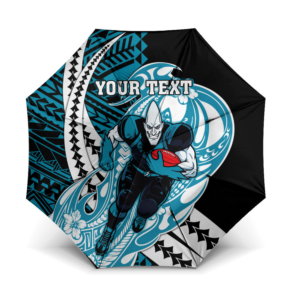 Personalized Port Adelaide Power Umbrella Polynesian Tribal Lightning Bolt Mascot With Hibiscus Floral Art