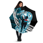 Personalized Port Adelaide Power Umbrella Polynesian Tribal Lightning Bolt Mascot With Hibiscus Floral Art