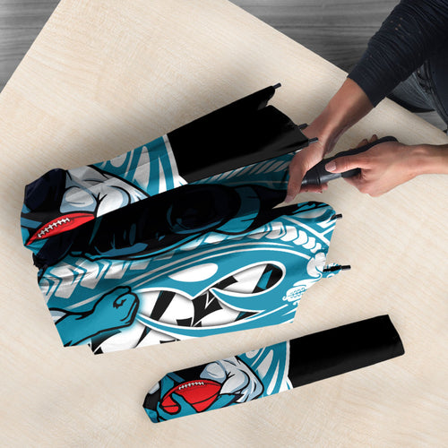 Personalized Port Adelaide Power Umbrella Polynesian Tribal Lightning Bolt Mascot With Hibiscus Floral Art