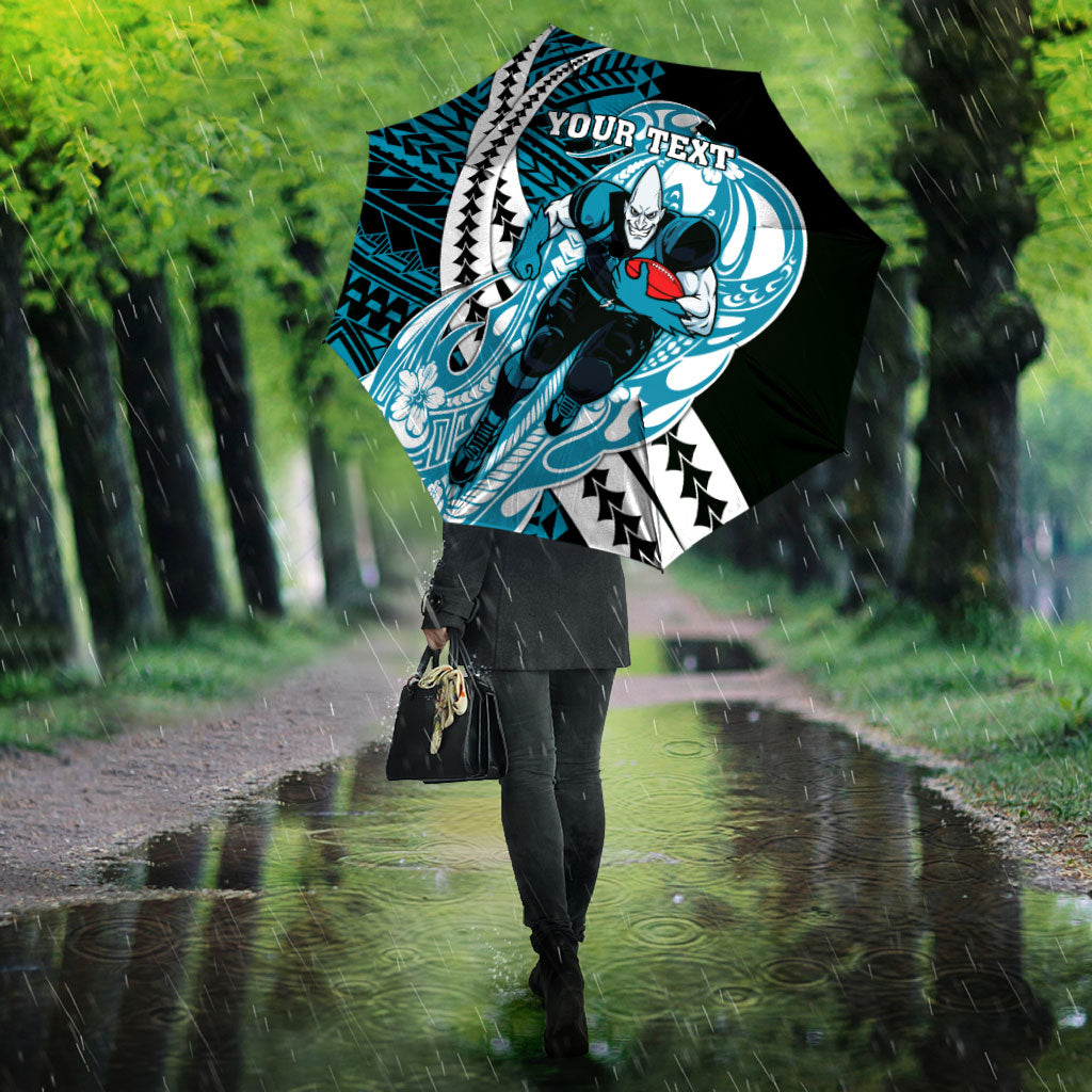 Personalized Port Adelaide Power Umbrella Polynesian Tribal Lightning Bolt Mascot With Hibiscus Floral Art
