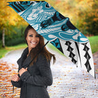 Personalized Port Adelaide Power Umbrella Polynesian Tribal Lightning Bolt Mascot With Hibiscus Floral Art