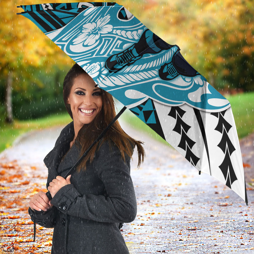 Personalized Port Adelaide Power Umbrella Polynesian Tribal Lightning Bolt Mascot With Hibiscus Floral Art