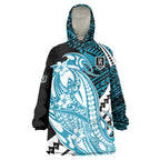 Personalized Port Adelaide Power Wearable Blanket Hoodie Polynesian Tribal Lightning Bolt Mascot With Hibiscus Floral Art