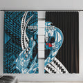 Personalized Port Adelaide Power Window Curtain Polynesian Tribal Lightning Bolt Mascot With Hibiscus Floral Art