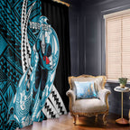Personalized Port Adelaide Power Window Curtain Polynesian Tribal Lightning Bolt Mascot With Hibiscus Floral Art