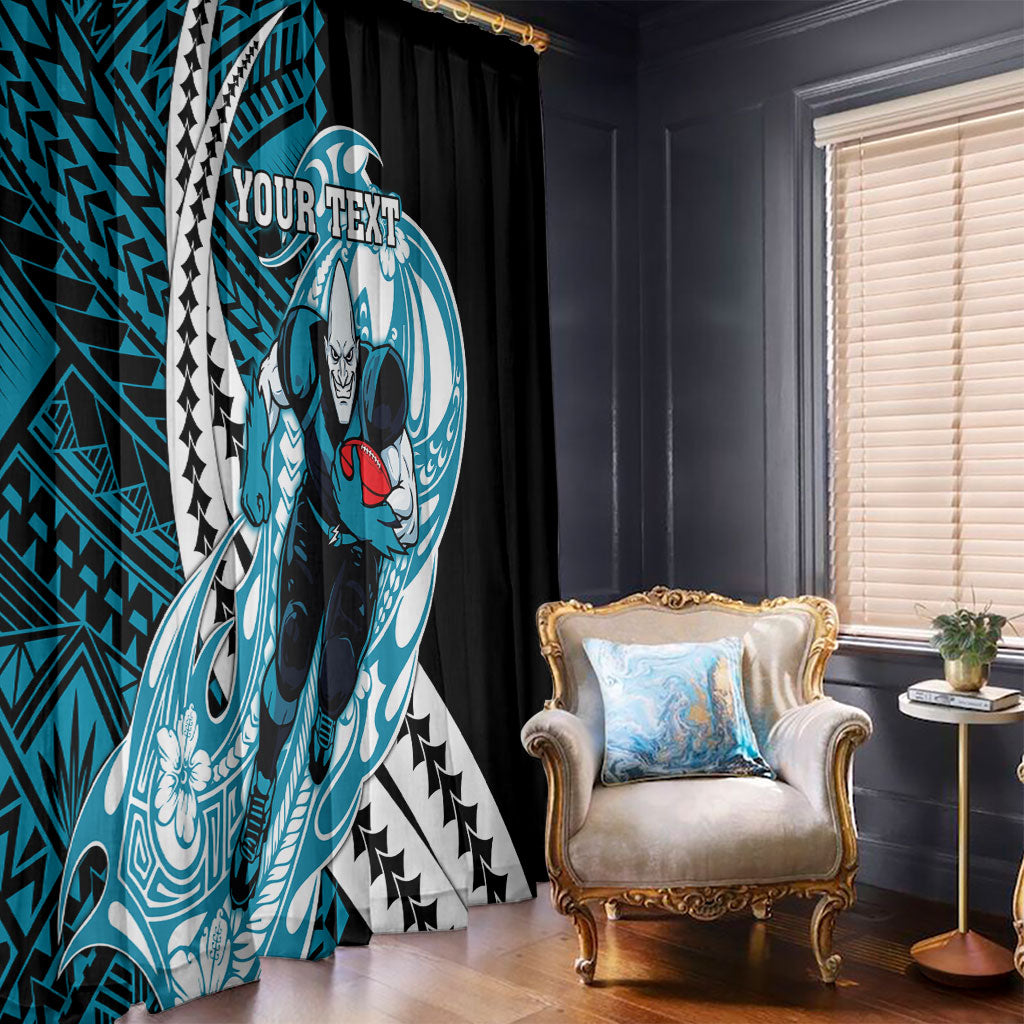 Personalized Port Adelaide Power Window Curtain Polynesian Tribal Lightning Bolt Mascot With Hibiscus Floral Art