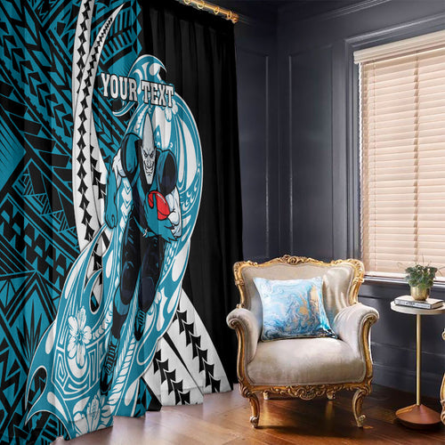 Personalized Port Adelaide Power Window Curtain Polynesian Tribal Lightning Bolt Mascot With Hibiscus Floral Art