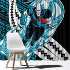 Personalized Port Adelaide Power Window Curtain Polynesian Tribal Lightning Bolt Mascot With Hibiscus Floral Art
