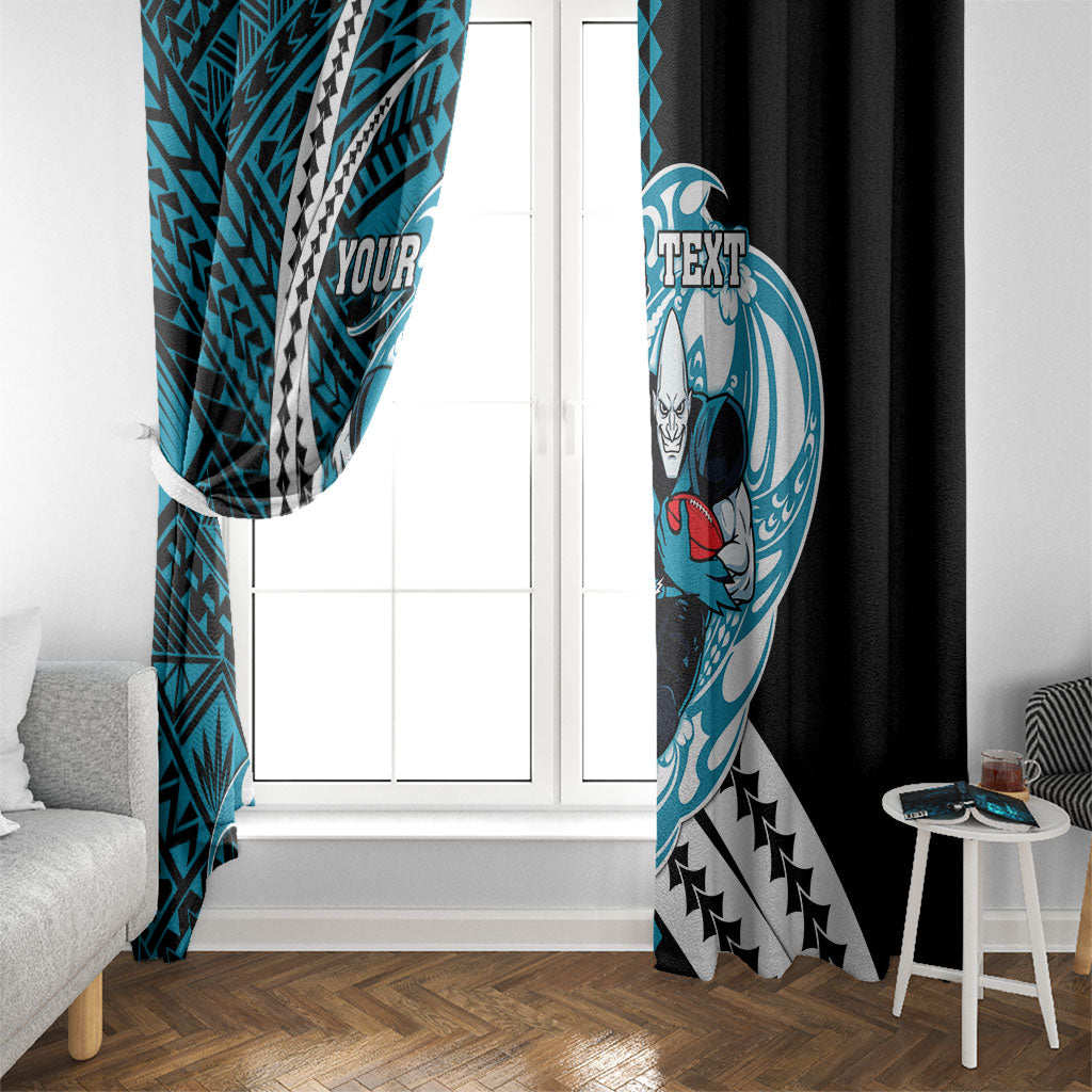 Personalized Port Adelaide Power Window Curtain Polynesian Tribal Lightning Bolt Mascot With Hibiscus Floral Art