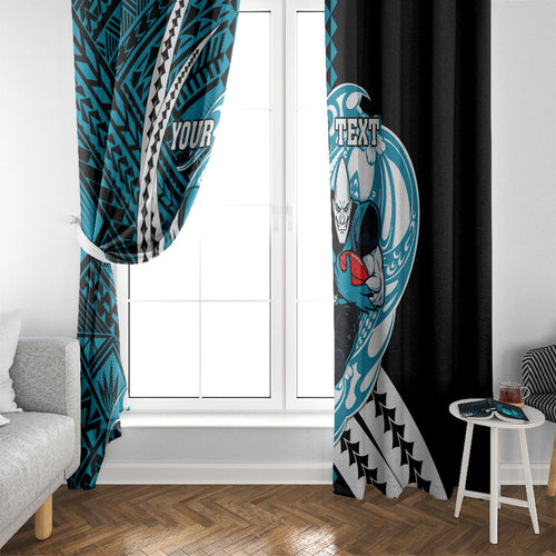 Personalized Port Adelaide Power Window Curtain Polynesian Tribal Lightning Bolt Mascot With Hibiscus Floral Art