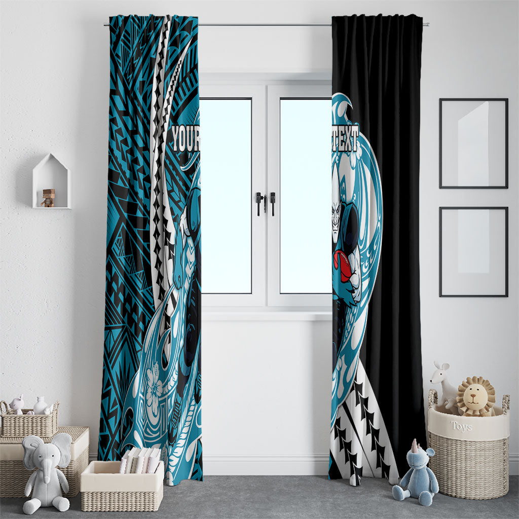 Personalized Port Adelaide Power Window Curtain Polynesian Tribal Lightning Bolt Mascot With Hibiscus Floral Art