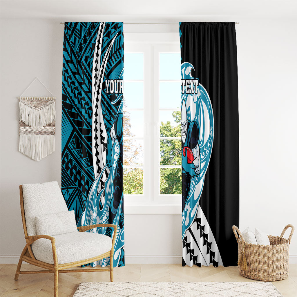 Personalized Port Adelaide Power Window Curtain Polynesian Tribal Lightning Bolt Mascot With Hibiscus Floral Art