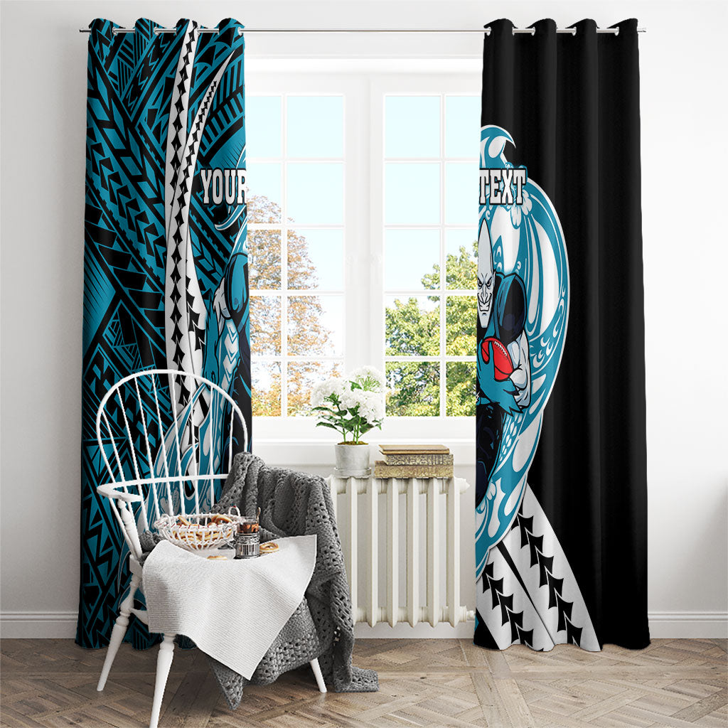 Personalized Port Adelaide Power Window Curtain Polynesian Tribal Lightning Bolt Mascot With Hibiscus Floral Art