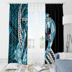 Personalized Port Adelaide Power Window Curtain Polynesian Tribal Lightning Bolt Mascot With Hibiscus Floral Art
