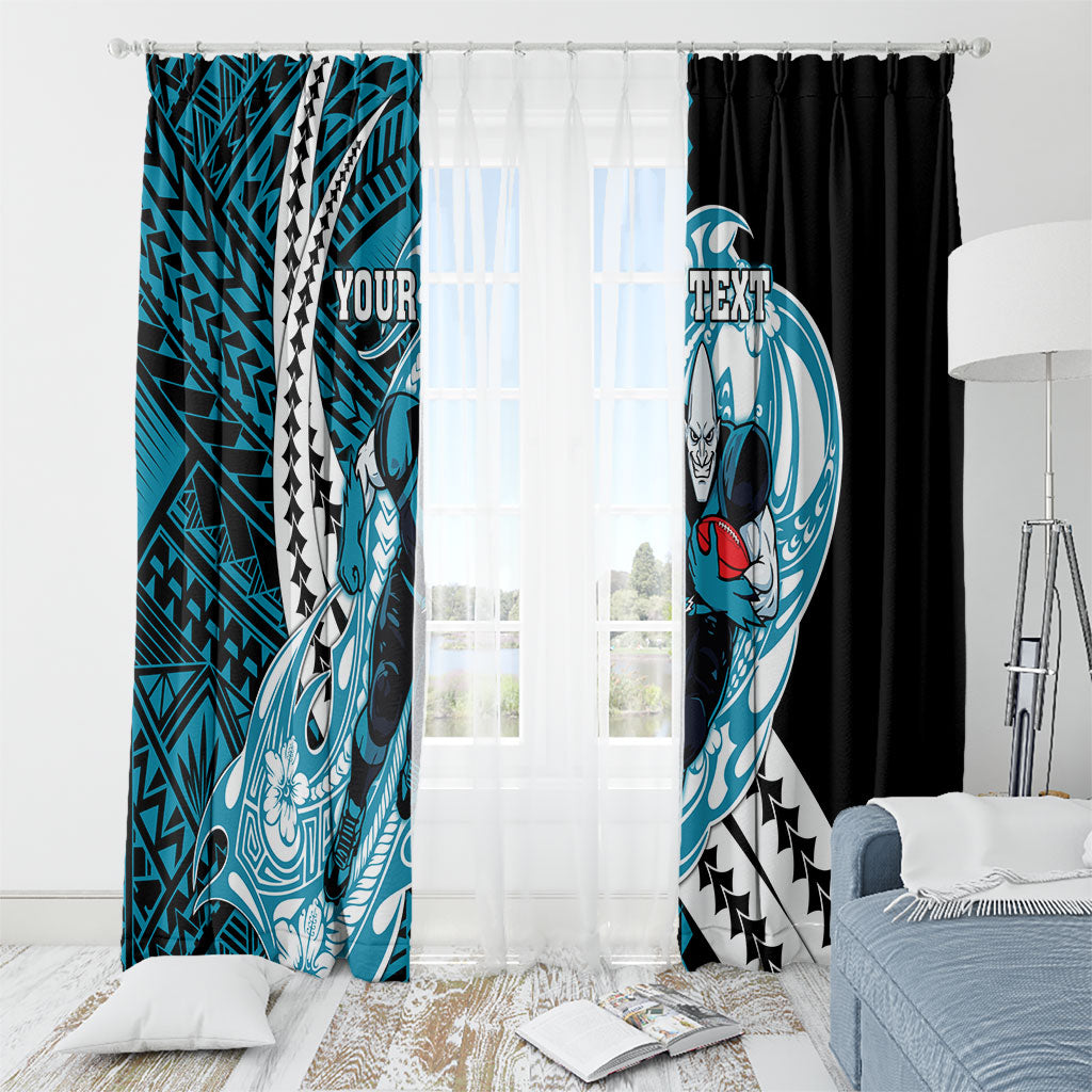 Personalized Port Adelaide Power Window Curtain Polynesian Tribal Lightning Bolt Mascot With Hibiscus Floral Art