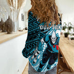 Personalized Port Adelaide Power Women Casual Shirt Polynesian Tribal Lightning Bolt Mascot With Hibiscus Floral Art
