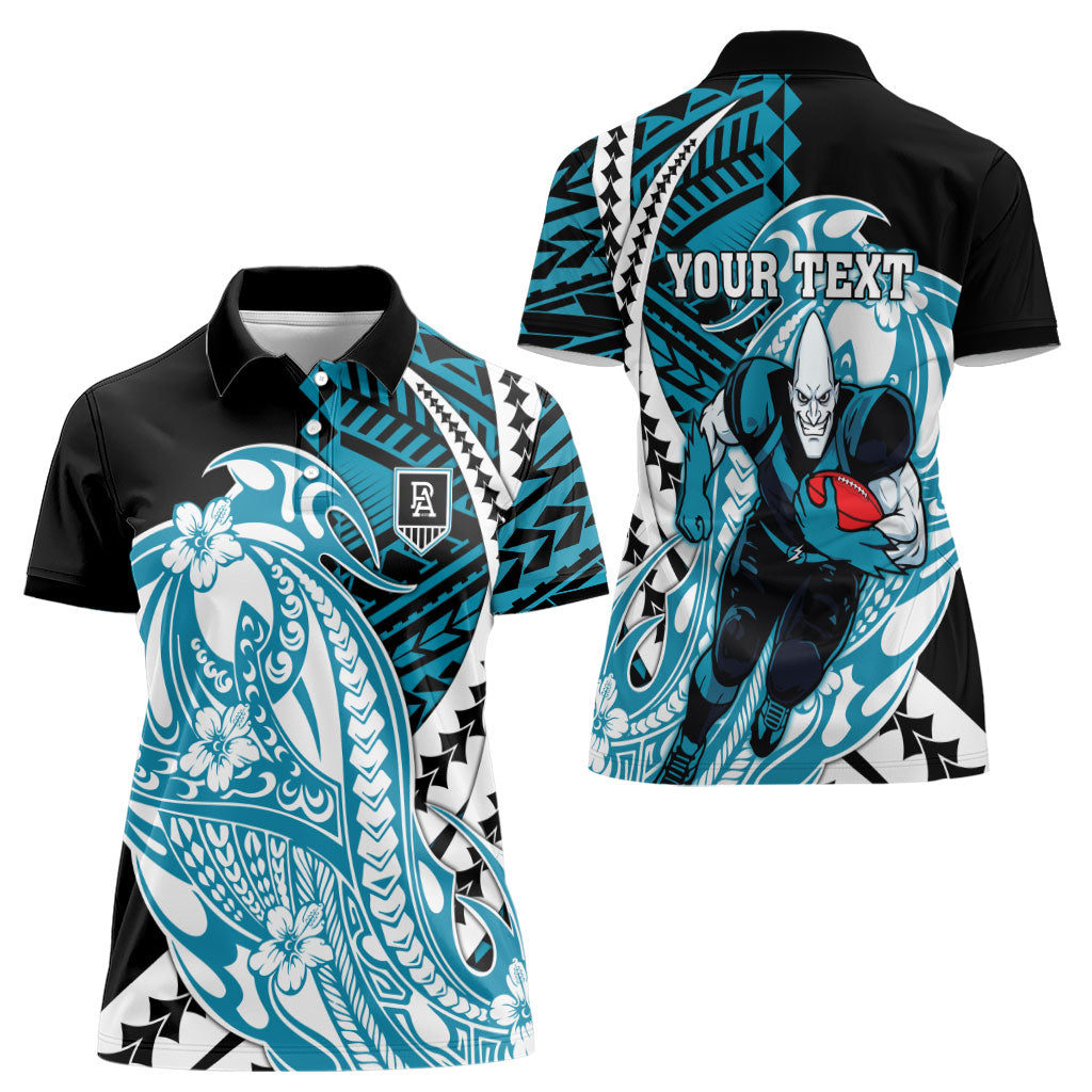 Personalized Port Adelaide Power Women Polo Shirt Polynesian Tribal Lightning Bolt Mascot With Hibiscus Floral Art