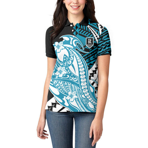 Personalized Port Adelaide Power Women Polo Shirt Polynesian Tribal Lightning Bolt Mascot With Hibiscus Floral Art