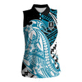 Personalized Port Adelaide Power Women Sleeveless Polo Shirt Polynesian Tribal Lightning Bolt Mascot With Hibiscus Floral Art