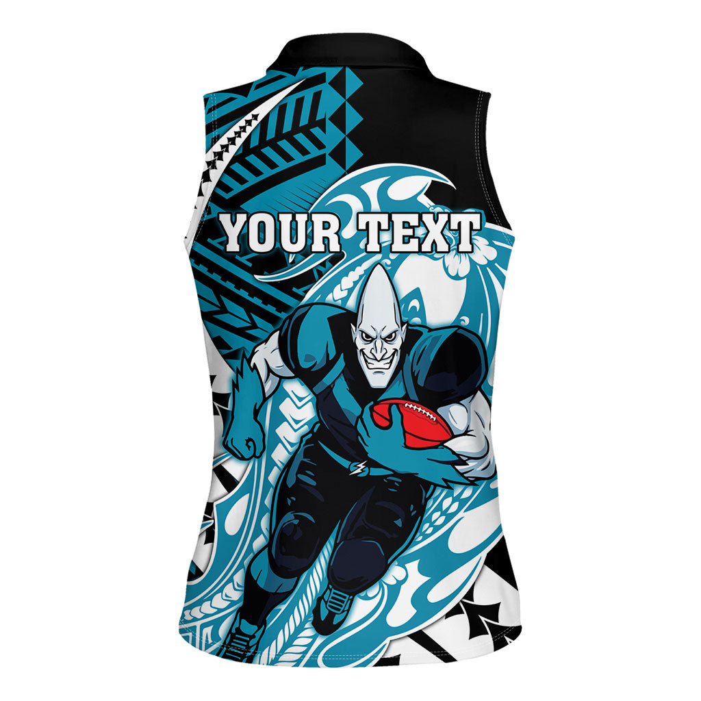 Personalized Port Adelaide Power Women Sleeveless Polo Shirt Polynesian Tribal Lightning Bolt Mascot With Hibiscus Floral Art