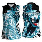 Personalized Port Adelaide Power Women Sleeveless Polo Shirt Polynesian Tribal Lightning Bolt Mascot With Hibiscus Floral Art