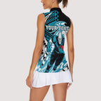 Personalized Port Adelaide Power Women Sleeveless Polo Shirt Polynesian Tribal Lightning Bolt Mascot With Hibiscus Floral Art