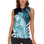 Personalized Port Adelaide Power Women Sleeveless Polo Shirt Polynesian Tribal Lightning Bolt Mascot With Hibiscus Floral Art