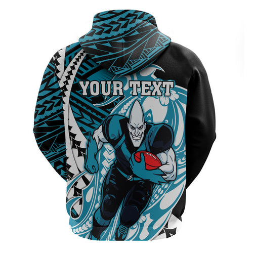 Personalized Port Adelaide Power Zip Hoodie Polynesian Tribal Lightning Bolt Mascot With Hibiscus Floral Art