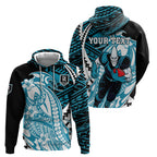 Personalized Port Adelaide Power Zip Hoodie Polynesian Tribal Lightning Bolt Mascot With Hibiscus Floral Art