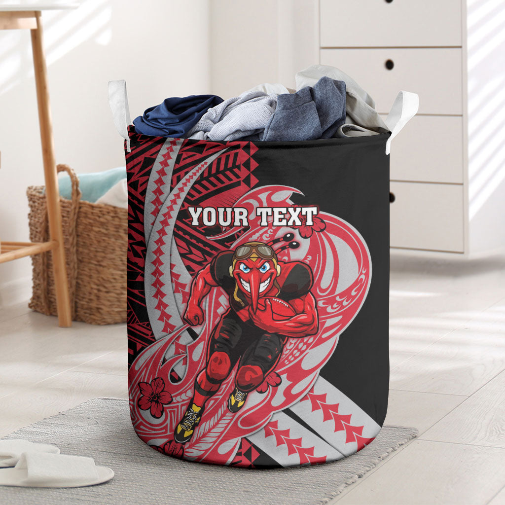 Personalized Essendon Bombers Laundry Basket Polynesian Tribal Bomber Pilot Mascot With Hibiscus Floral Art