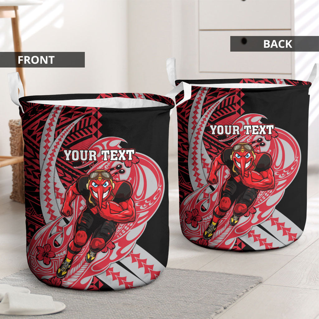 Personalized Essendon Bombers Laundry Basket Polynesian Tribal Bomber Pilot Mascot With Hibiscus Floral Art