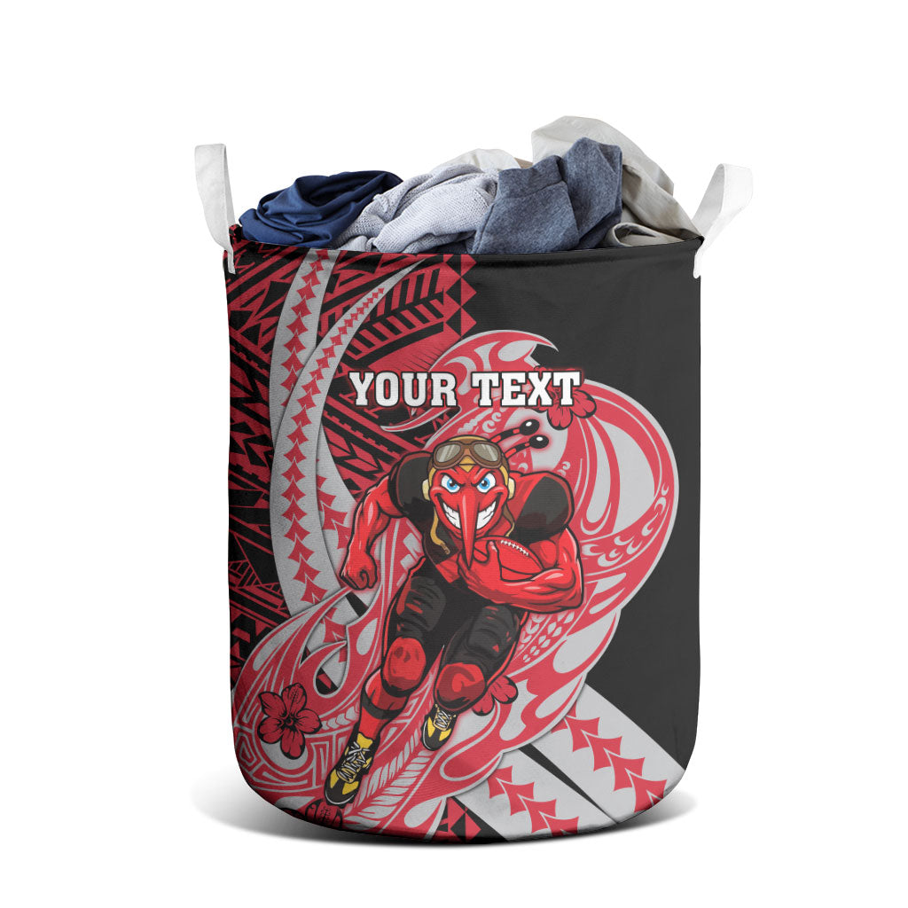 Personalized Essendon Bombers Laundry Basket Polynesian Tribal Bomber Pilot Mascot With Hibiscus Floral Art