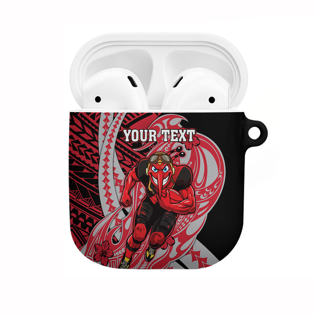 Personalized Essendon Bombers AirPods Case Polynesian Tribal Bomber Pilot Mascot With Hibiscus Floral Art