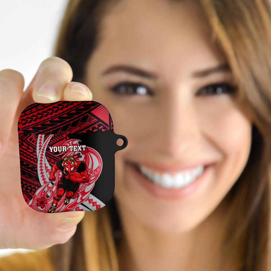 Personalized Essendon Bombers AirPods Case Polynesian Tribal Bomber Pilot Mascot With Hibiscus Floral Art