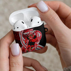 Personalized Essendon Bombers AirPods Case Polynesian Tribal Bomber Pilot Mascot With Hibiscus Floral Art