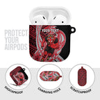 Personalized Essendon Bombers AirPods Case Polynesian Tribal Bomber Pilot Mascot With Hibiscus Floral Art