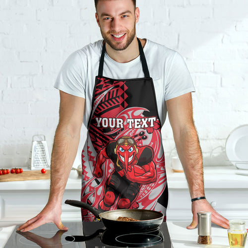 Personalized Essendon Bombers Apron Polynesian Tribal Bomber Pilot Mascot With Hibiscus Floral Art