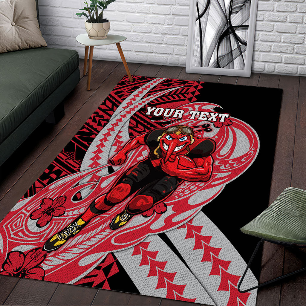 Personalized Essendon Bombers Area Rug Polynesian Tribal Bomber Pilot Mascot With Hibiscus Floral Art