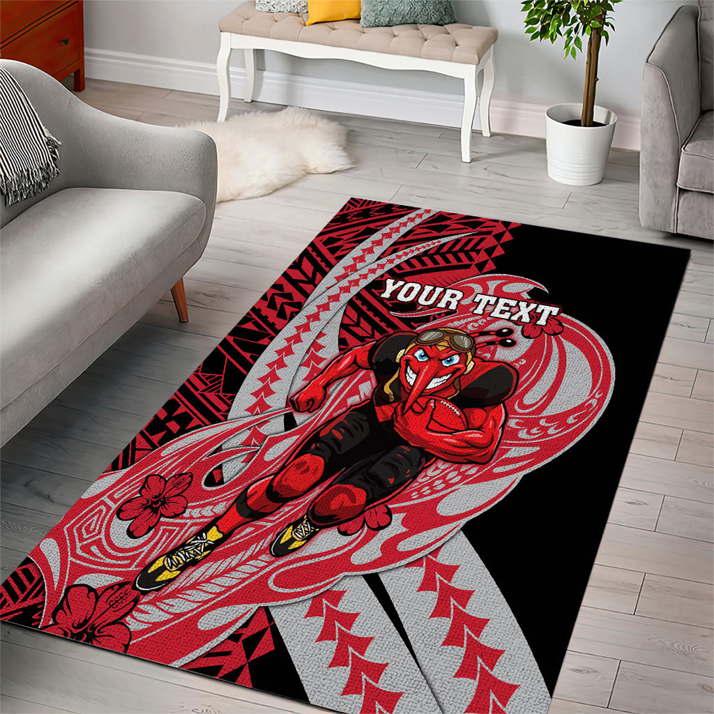 Personalized Essendon Bombers Area Rug Polynesian Tribal Bomber Pilot Mascot With Hibiscus Floral Art